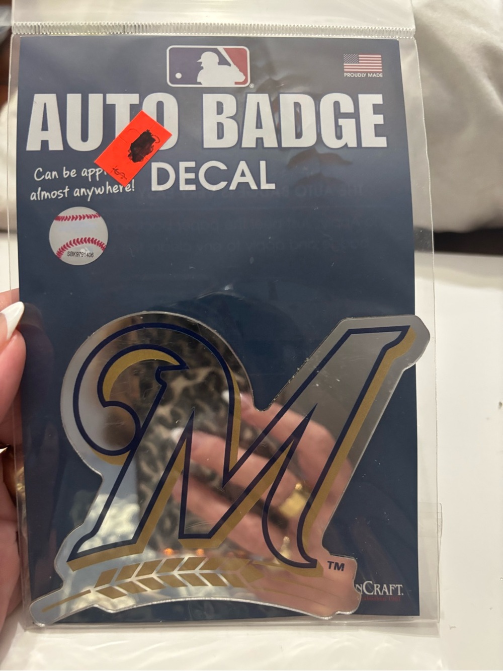 Wincraft Gold and Navy 'M' Auto Badge Decal Milwaukee Brewers